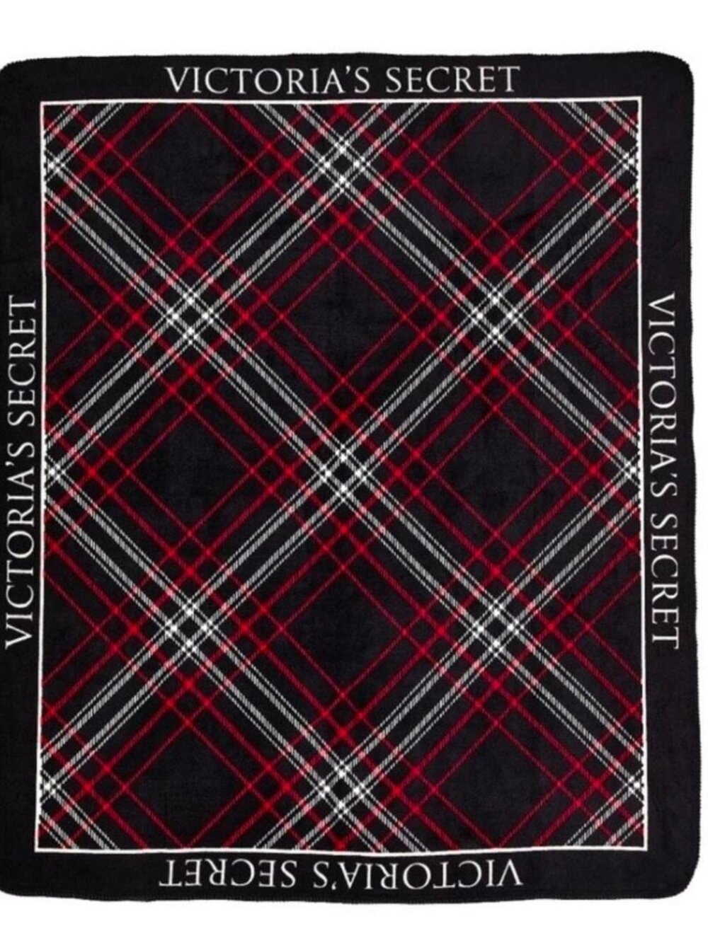 Victoria's Secret Black and Red Plaid Cozy Plush Fleece Sherpa Throw Blanket